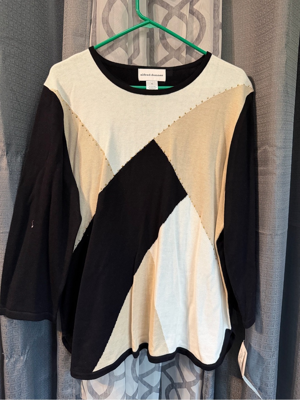 Alfred Dunner Black, Cream & Tan Geometric Long Sleeve Top